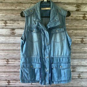 Max Jeans Full-Zip Cotton/Linen Blend Chambray Vest Size M‎